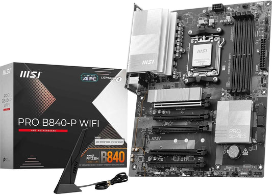 MSI PRO B840-P WiFi ProSeries Motherboard (AMD Ryzen 9000/8000/7000 Series Processors, AM5, DDR5, PCIe 4.0, M.2, SATA 6Gb/s, USB 3.2 Gen 2, HDMI/DP, Wi-Fi 6E, Bluetooth 5.3, 2.5Gbps LAN, ATX) - PuriLite