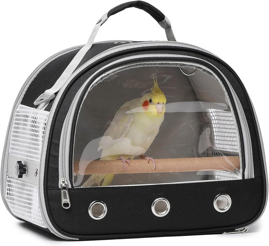 Bird Carrier,Bird Cage Parakeet Parrot Budgie Carrier Backpack for Small Birds, Travel Bird Cages with Perch, Transparent Ventilation Cockatiels, Pet Carrier for Outdoor Use(Yellow) (Black)