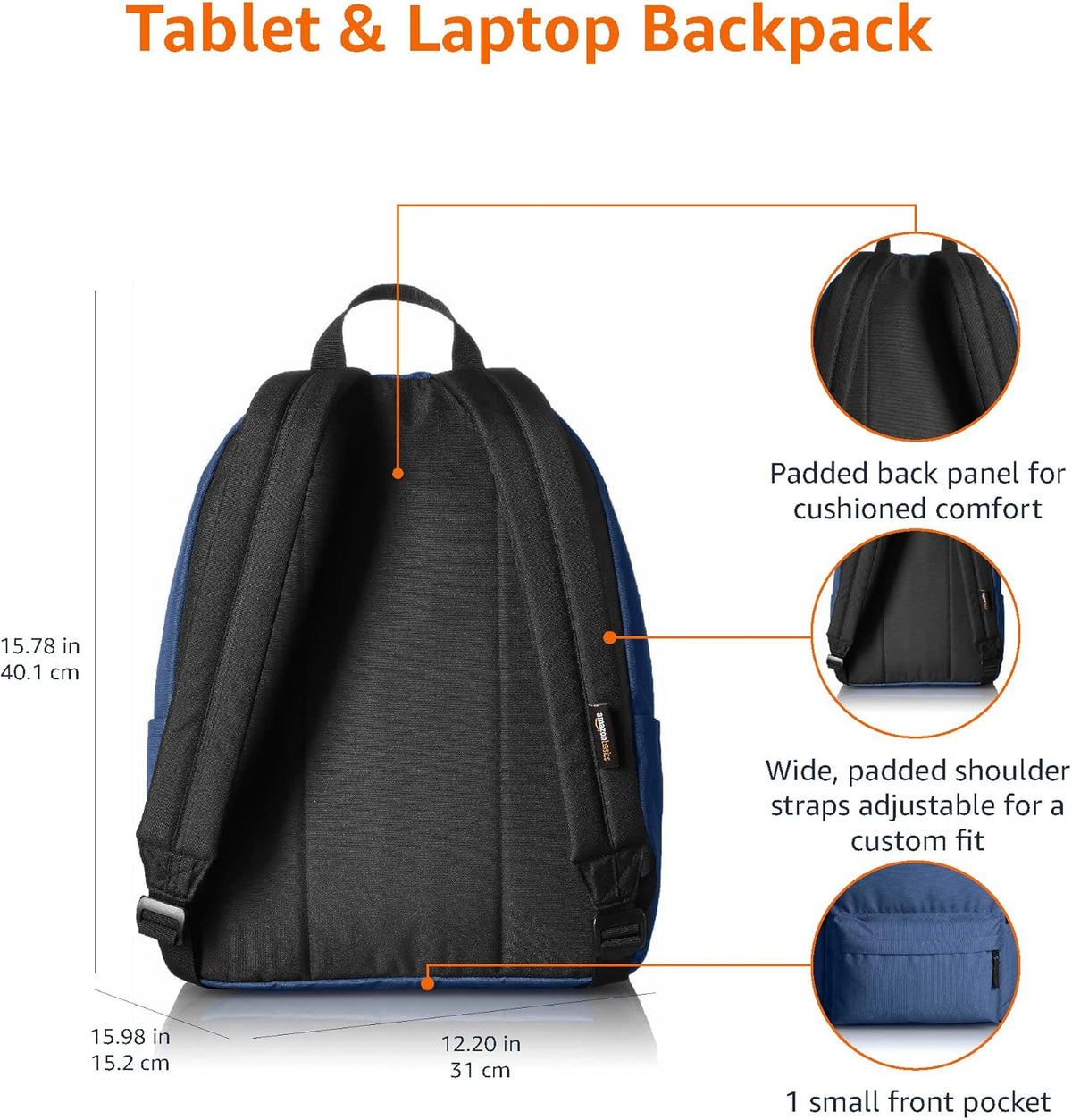 Amazon Basics Classic School Backpack - Black - PuriLite