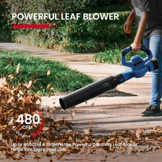 Leaf Blower Cordless,460CFM &190MPH,20V 4.0Ah Upgrade Battery Powered 2-in-1 Leaf Blower(Upgraded),6 Variable Speed,for Blowing Leaves,Debris,Snow and Dust,4.0Ah Battery&Charger Included(Blue) - PuriLite
