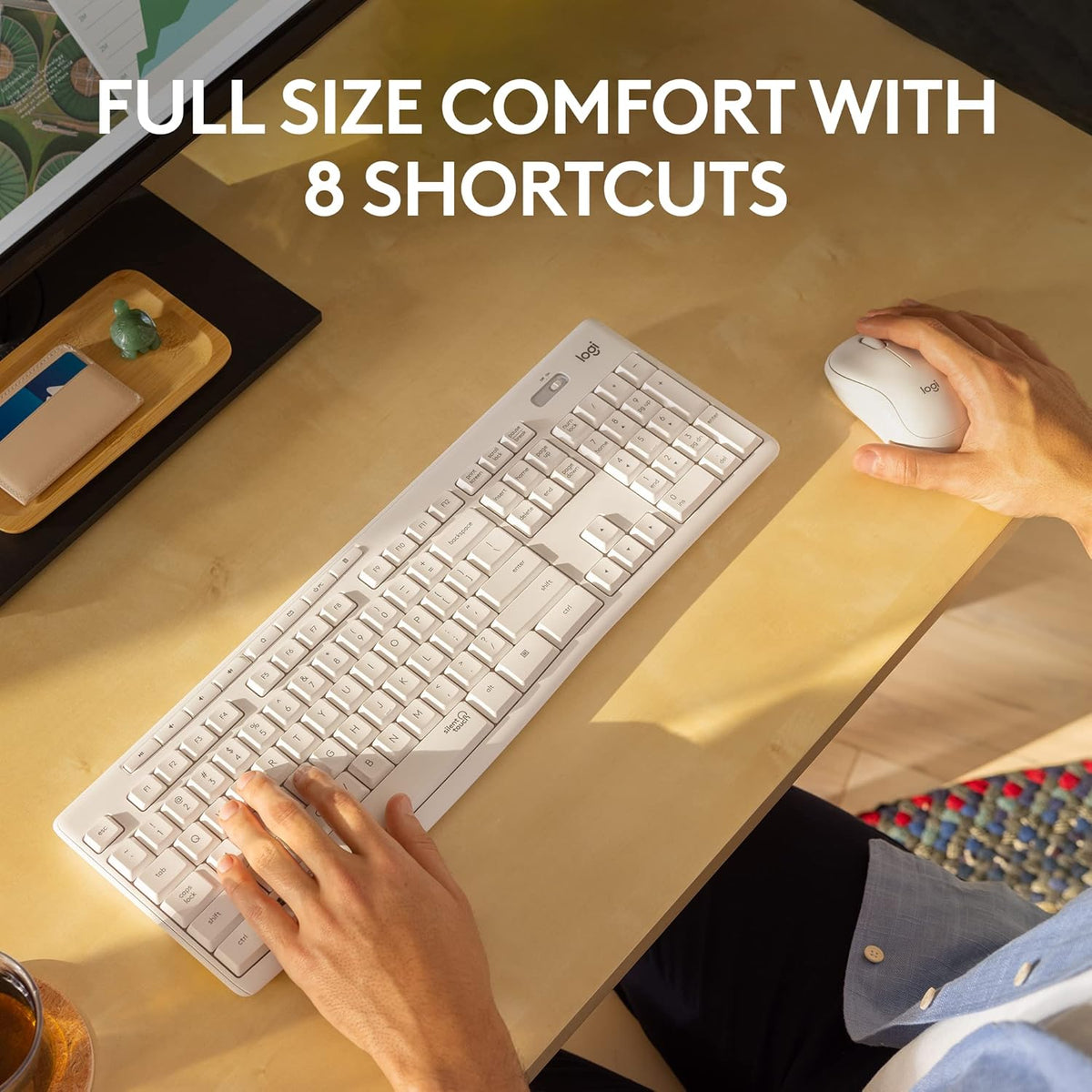Logitech MK295 Wireless Mouse & Keyboard Combo with SilentTouch Technology, Full Numpad, Advanced Optical Tracking, Lag-Free Wireless, 90% Less Noise - Off - White - PuriLite
