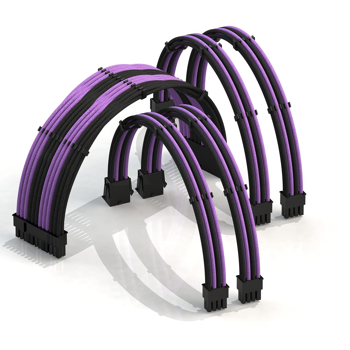 LINKUP - 30cm Super Soft and Flexible PSU Cable Extension Sleeved Custom Mod GPU PC Braided w/Comb Kit | 1 x 24 P (20+4) | 2 x 8 P (4+4) CPU | 2 x 8 P (6+2) GPU Set | 300mm - Blackgreen - PuriLite