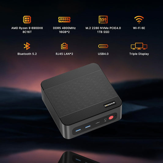 BOSGAME Gaming Mini Pc Ryzen 9 6900HX【Dual 2.5GbE LAN】 11 Pro-OS P3 Mini Computers Equiped Radeon 680M GPU 2400Mhz 32GB DDR5 & 1TB SSD, Wi-Fi 6E, BT5.2, USB 4(40Gbps), Office, Gaming, Meeting - PuriLite