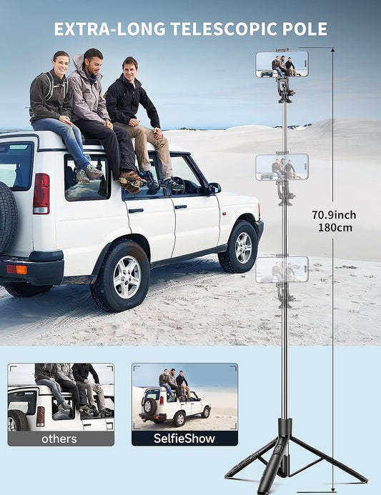 71" Phone Tripod & Selfie Stick, All in One Extendable Cell Phone Tripod with Wireless Remote, Travel Tripods Stand for iPhone 360° Rotation Compatible with iPhone Android Phone, Camera