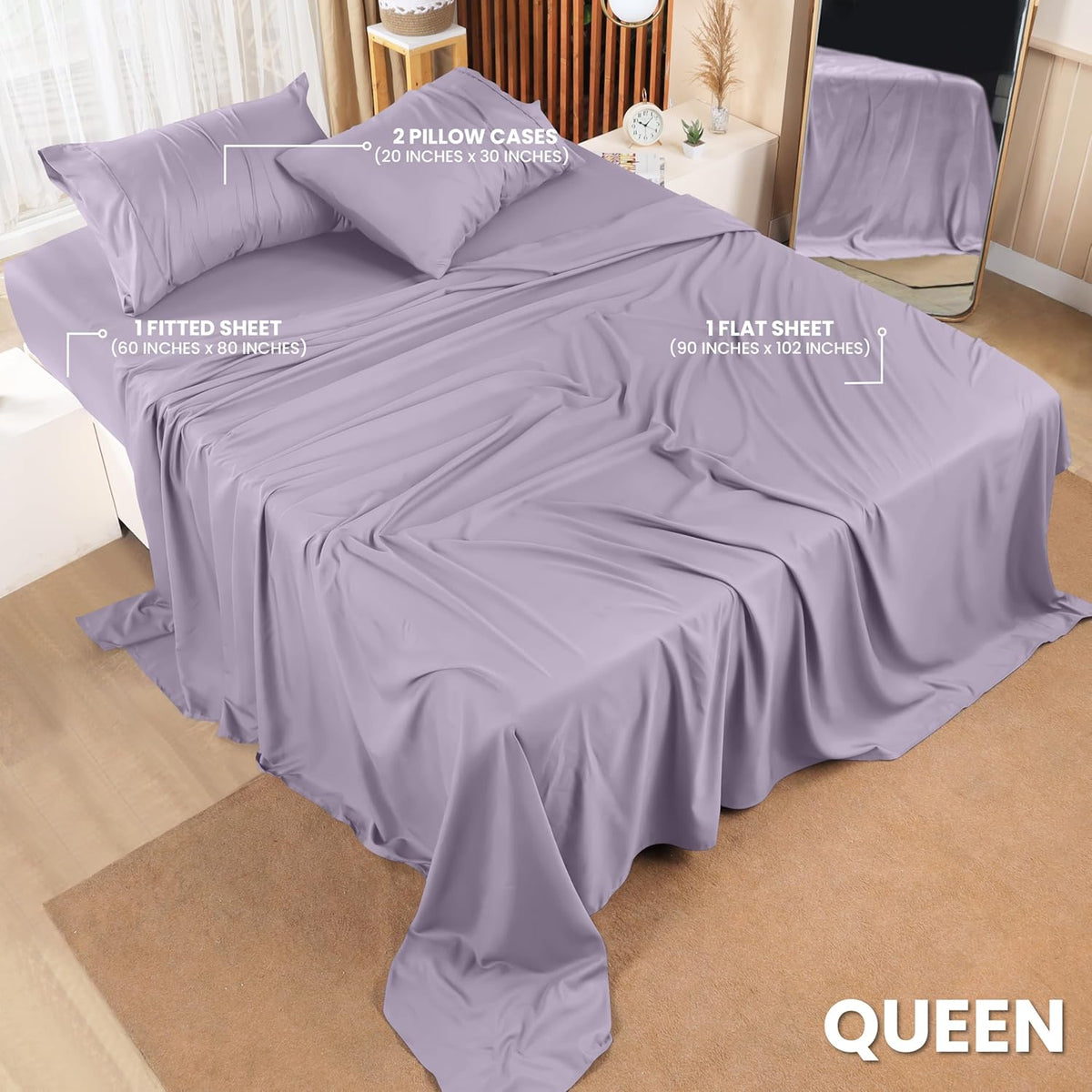 Utopia Bedding Queen Bed Sheet Set - 4 Piece Bedding - Soft Brushed Microfiber Fabric - Shrinkage & Fade Resistant - Easy Care (White) - PuriLite