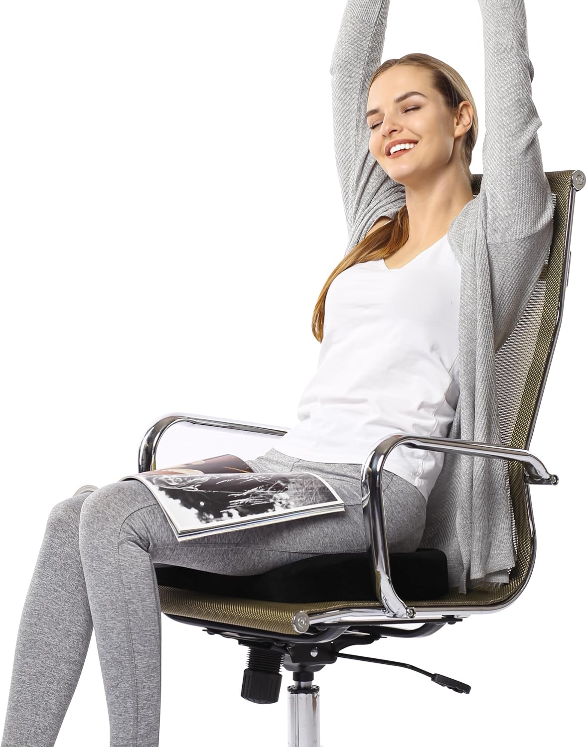Everlasting Comfort Memory Foam Seat Cushion - Office Chair Cushion for Work, Travel, Car Support Pillow for Driving - Portable Seat for Chairs and Desks - Coussin Chaise - Black - PuriLite