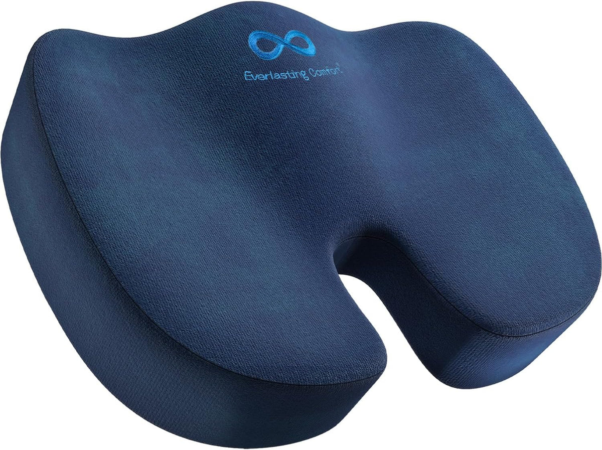 Everlasting Comfort Memory Foam Seat Cushion - Office Chair Cushion for Work, Travel, Car Support Pillow for Driving - Portable Seat for Chairs and Desks - Coussin Chaise - Black - PuriLite