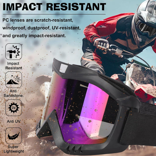 YENPK Dirt Bike Goggles, 2-Pack Motorcycle Goggles ATV Goggles Motocross Goggles Ski Goggles Windproof Glasses Racing Goggles - PuriLite