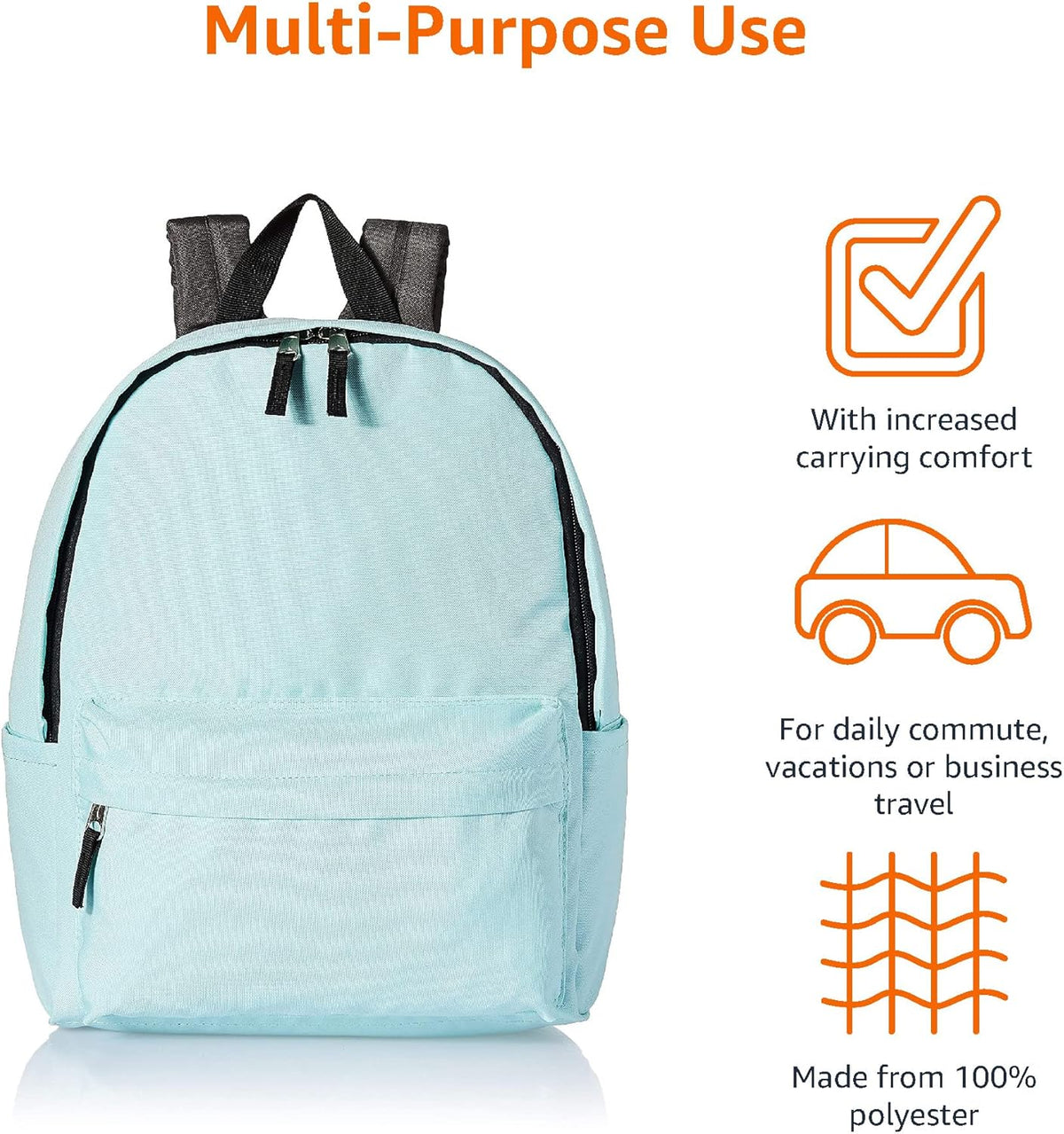 Amazon Basics Classic School Backpack - Black - PuriLite