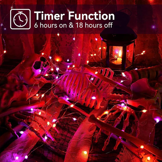 Fairy Lights Battery Powered 2 Pack Halloween Lights 8 Lighting Modes Waterproof Twinkle String Lights, Copper Wire Lights with Remote Control for Halloween Indoor Garden Party Decor (Orange&Purple) - PuriLite