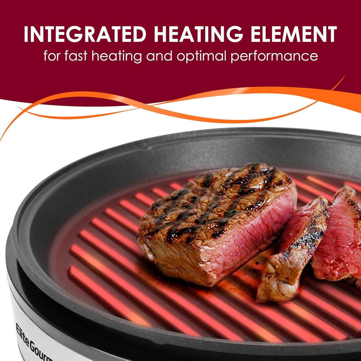 Elite Gourmet EMG6505G Smokeless Indoor Electric BBQ Grill with Glass Lid, Dishwasher Safe, PFOA-Free Nonstick, AdjCatable Temperature, Fast Heat Up, Low-Fat Meals Easy to Clean Design - PuriLite