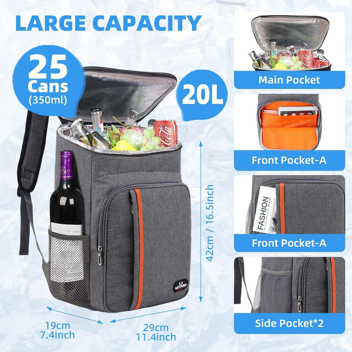Bagtopia Camping Cooler Backpack 25 Cans, Leak Proof Insulated Thermal Bag, Beach Travel Picnic Lunch Backpack for Men Women - PuriLite