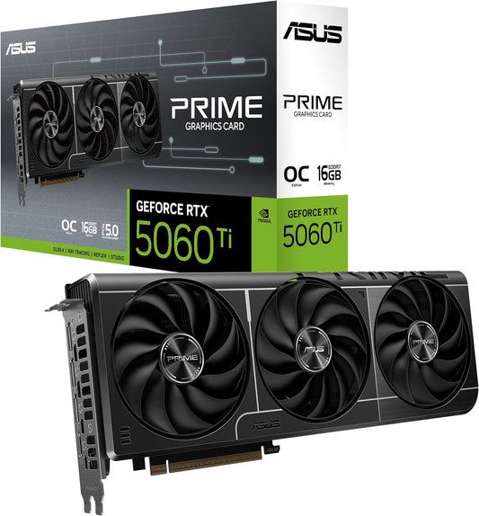 The SFF-Ready ASUS Prime GeForce RTX™ 5060 Ti 16GB GDDR7 OC Edition Graphics Card (PCIe® 5.0, 16GB GDDR7, HDMI®/DP 2.1, 2.5-Slot, Axial-tech Fans, Dual BIOS) - PuriLite