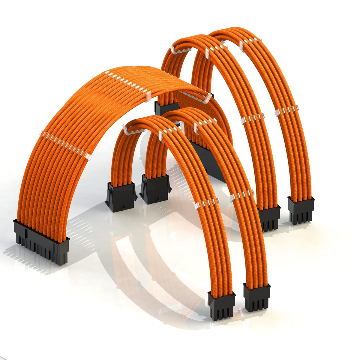 LINKUP - 30cm Super Soft and Flexible PSU Cable Extension Sleeved Custom Mod GPU PC Braided w/Comb Kit | 1 x 24 P (20+4) | 2 x 8 P (4+4) CPU | 2 x 8 P (6+2) GPU Set | 300mm - Blackgreen - PuriLite