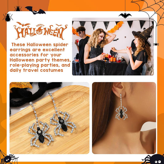 Spider Dangle Earrings for Women, Halloween Gothic Horror Jewelry, Spider Web Drop Earrings for Costume Party, Cosplay, Witch, Vampire Accessories - PuriLite