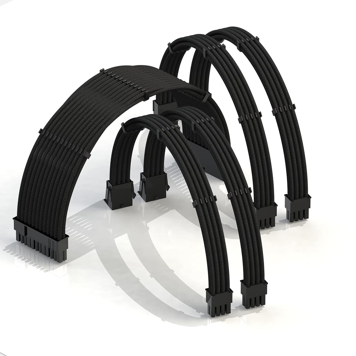 LINKUP - 30cm Super Soft and Flexible PSU Cable Extension Sleeved Custom Mod GPU PC Braided w/Comb Kit | 1 x 24 P (20+4) | 2 x 8 P (4+4) CPU | 2 x 8 P (6+2) GPU Set | 300mm - Blackgreen - PuriLite