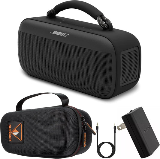 Bose SoundLink Max Portable Speaker, Large Waterproof Bluetooth Speaker, Up to 20 Hours of Battery Life, USB-C, Built-in 3.5mm AUX Input, + Hard Shell Travel Case + USB Plug + AUX Cable (Black) - PuriLite