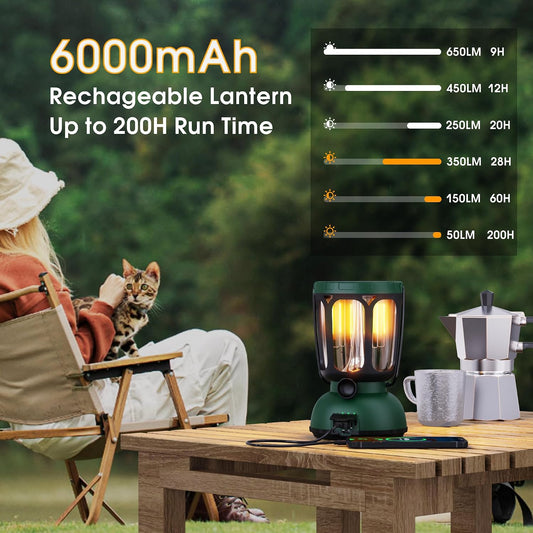 6000mAh Rechargeable Camping Lantern- LED Camping Lamp Solar Lantern with Hand Crank, Ajustable Brightness Camping Light for Tent, Long Battery Life Phone Charger for Power Outage/Indoors/Outdoors