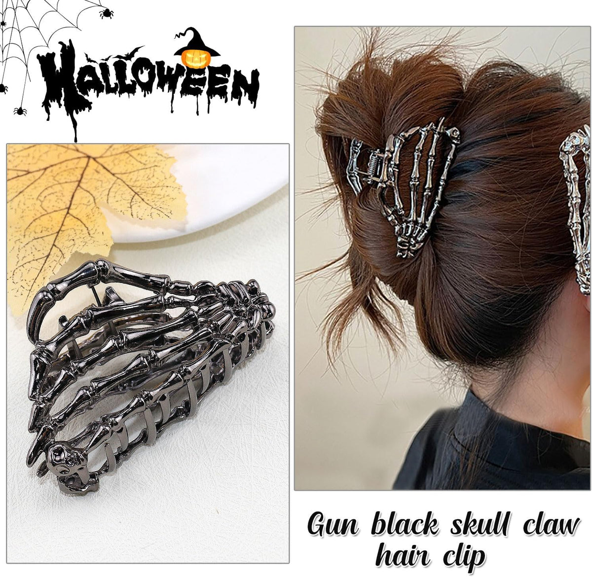 Muumoo Metal Skull Hand Hair Clip, 1Pcs Gunmetal Hair Claw Clip for Thin Hair Punk & Y2K-Style - PuriLite