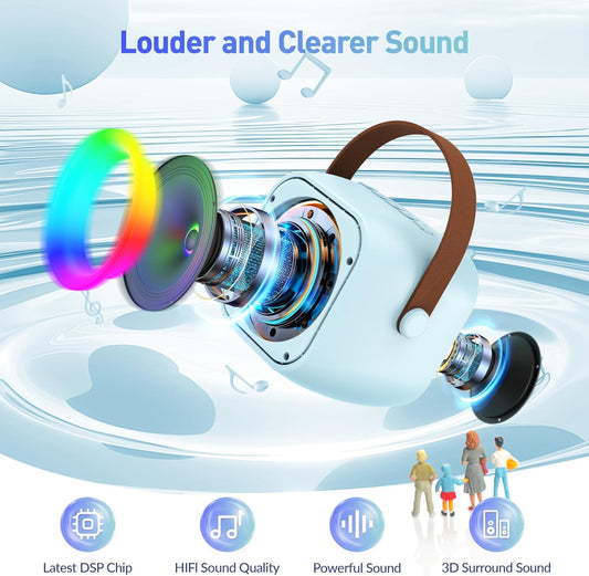 Mini Karaoke Machine, Portable Bluetooth Karaoke Speaker with 2 Wireless Microphones and Party Lights for Kids and Adults, Birthday Gifts for Girls Boys Family Home Party (Blue) - PuriLite