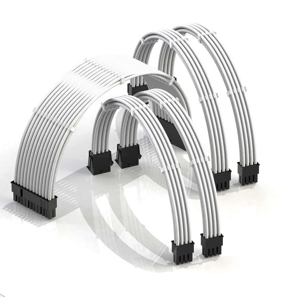 LINKUP - 30cm Super Soft and Flexible PSU Cable Extension Sleeved Custom Mod GPU PC Braided w/Comb Kit | 1 x 24 P (20+4) | 2 x 8 P (4+4) CPU | 2 x 8 P (6+2) GPU Set | 300mm - Blackgreen - PuriLite