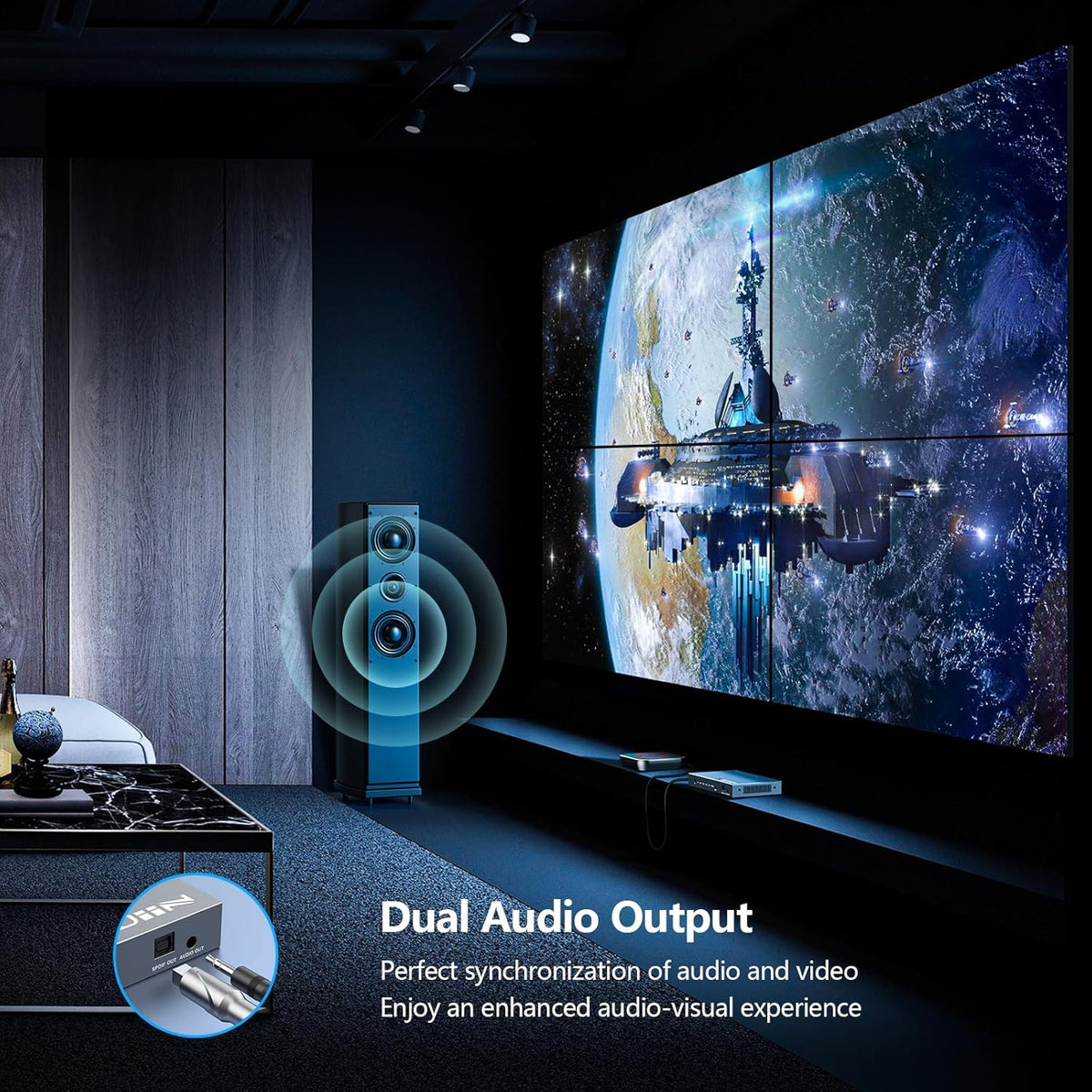 HDMI Video Wall Controller, RIUIIN TV Wall Controller, 4K TV Wall Processor, 180° Rotation, Audio, IR Remote, 2x2,1x2,1x3,1x4,2x1,3x1,4x1, Make 4 tv Screens into Wall Display - PuriLite