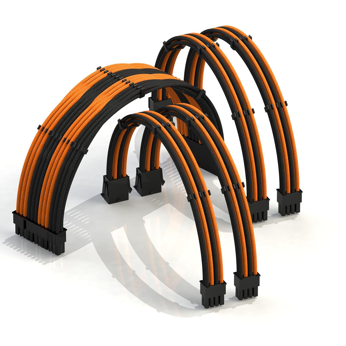 LINKUP - 30cm Super Soft and Flexible PSU Cable Extension Sleeved Custom Mod GPU PC Braided w/Comb Kit | 1 x 24 P (20+4) | 2 x 8 P (4+4) CPU | 2 x 8 P (6+2) GPU Set | 300mm - Blackgreen - PuriLite