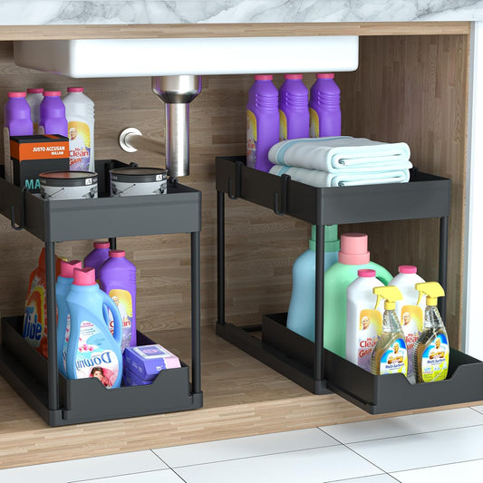 2-PACK Under Sink Organizers and Storage with Sliding Drawer,2-Tier Bathroom Under Sink Shelf Rack,Multi-Functional Cabinet Storage Space Saver For Kitchen/Bathroom/Bedroom/Office. - PuriLite