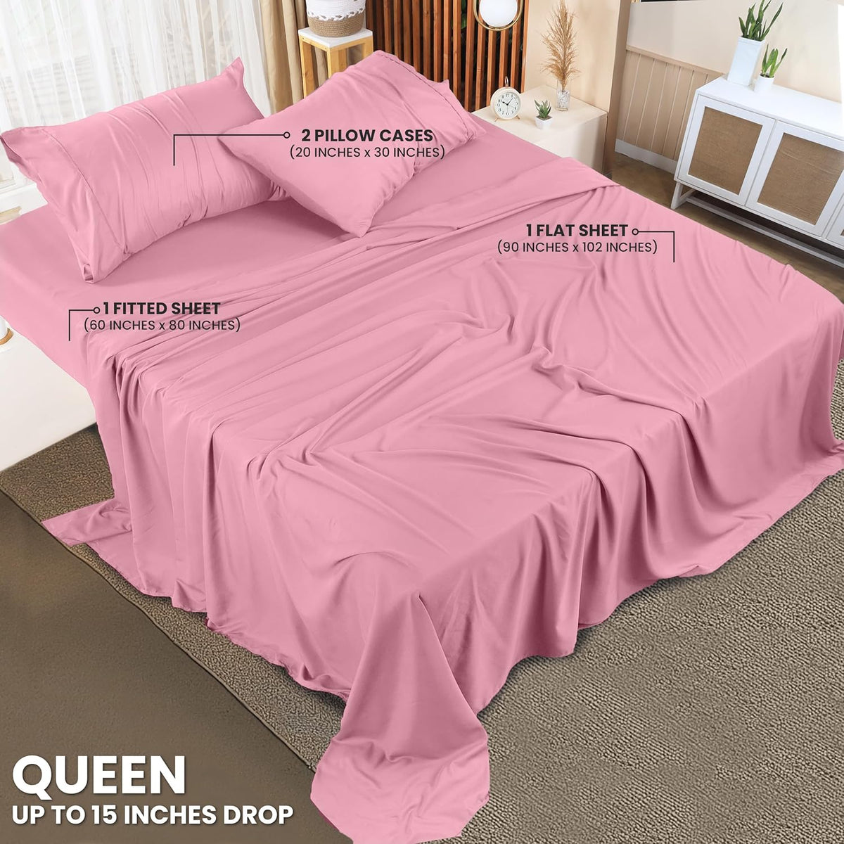 Utopia Bedding Queen Bed Sheet Set - 4 Piece Bedding - Soft Brushed Microfiber Fabric - Shrinkage & Fade Resistant - Easy Care (White) - PuriLite