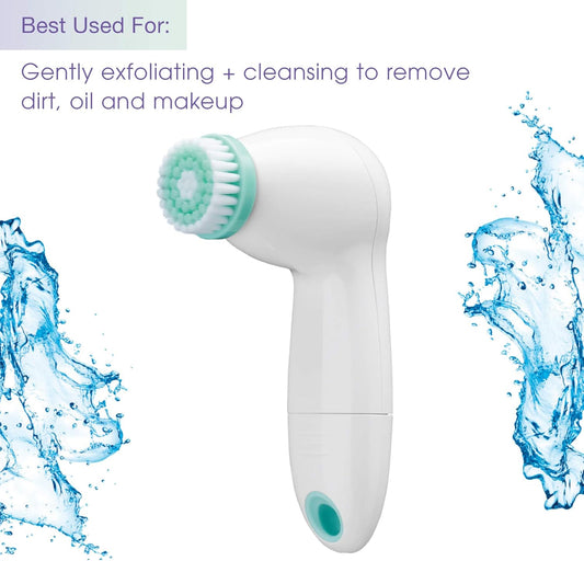 True Glow by Conair Battery Operated Facial Cleansing Brush, Water Resistant with 3 Brushes for cleansing + gentle exfoliating for all skin types, White - PuriLite