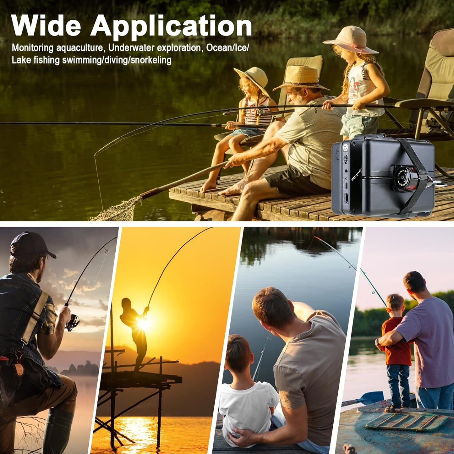 Underwater Fishing Camera for Rod, 5 Inch LCD Monitor with 1080P Portable Fish Finder, Adjustable LED White Light, 15M Cable Aluminum IP68 Camera for Ice Lake Sea Boat Kayak Fishing - PuriLite