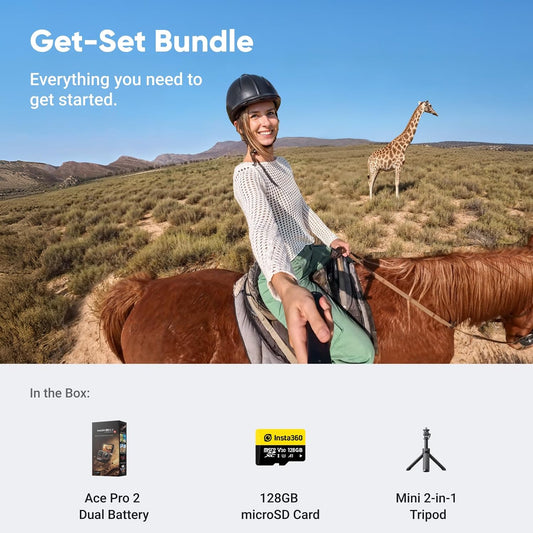 Insta360 Ace Pro 2 Get-Set Bundle- 8K Waterproof Action Camera Co-Engineered with Leica, 1/1.3" Sensor, Dual AI Chip, Leading Low Light, Superior Audio, Flip Screen & AI Editing, Dual Battery - PuriLite