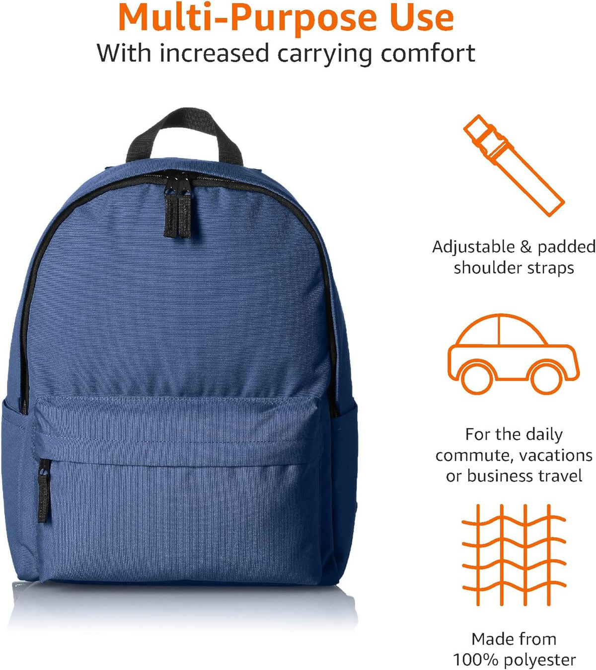 Amazon Basics Classic School Backpack - Black - PuriLite