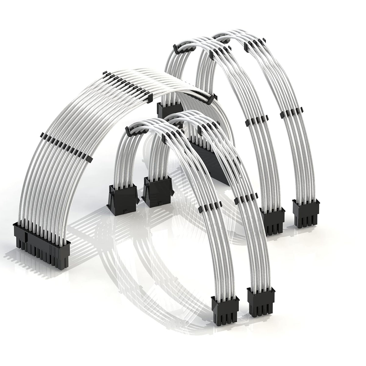 LINKUP - 30cm Super Soft and Flexible PSU Cable Extension Sleeved Custom Mod GPU PC Braided w/Comb Kit | 1 x 24 P (20+4) | 2 x 8 P (4+4) CPU | 2 x 8 P (6+2) GPU Set | 300mm - Blackgreen - PuriLite