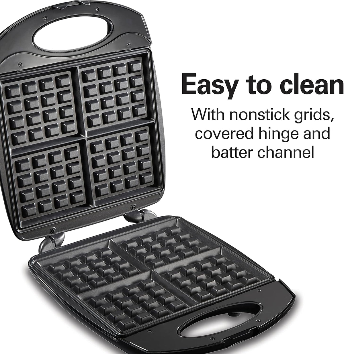 Hamilton Beach 4-Slice Non-Stick Belgian Waffle Maker with Indicator Lights, Compact Design, Black (26020) - PuriLite