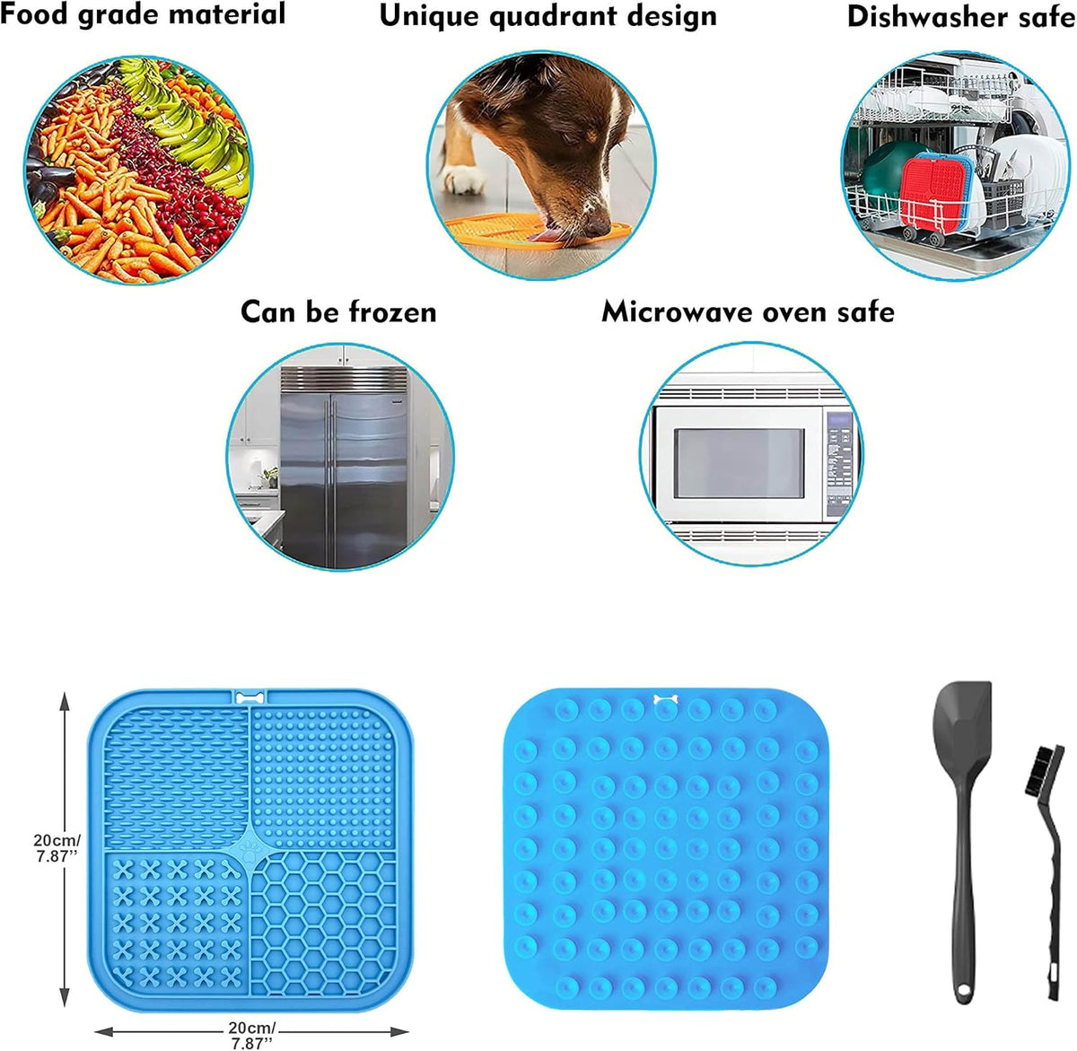 2 Pack Licking Mat for Dogs & Cats with Suction Cups, Dog Slow Feeder Lick Pat for Anxiety Relief, Dog Toys Feeding Mat for Butter Yogurt Peanut, Pets Bathing Grooming Training Mat - PuriLite