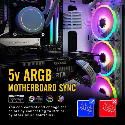 EZDIY-FAB White Moonlight 120mm RGB Case Fan with Fan Hub X and Remote,Motherboard Aura SYNC,Speed Control,Addressable Fan for PC Case-3 Pack - PuriLite