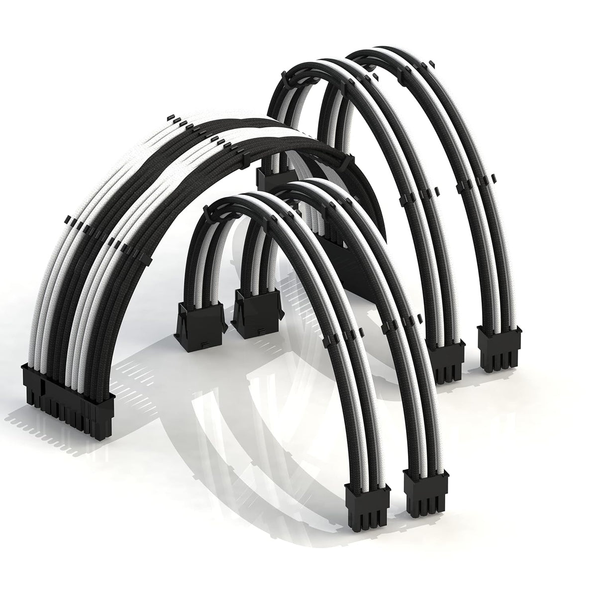 LINKUP - 30cm Super Soft and Flexible PSU Cable Extension Sleeved Custom Mod GPU PC Braided w/Comb Kit | 1 x 24 P (20+4) | 2 x 8 P (4+4) CPU | 2 x 8 P (6+2) GPU Set | 300mm - Blackgreen - PuriLite