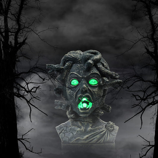 EVAPLUS 12 inch Electronic Animated Medusa Bust,Indoor/Outdoor Halloween Decoration,Creepy Tabletop Decor - PuriLite