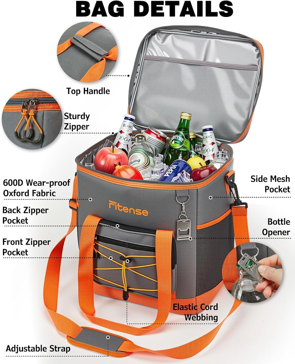 Fitense Soft Cooler Bag Insulated 50 Cans/33L, 27 Cans/20L Camping Cooler 4-Layer Leakproof, Collapsible Portable Lunch Cooler for Beach, Travel, Picnic, Grocery, Kayaking - PuriLite