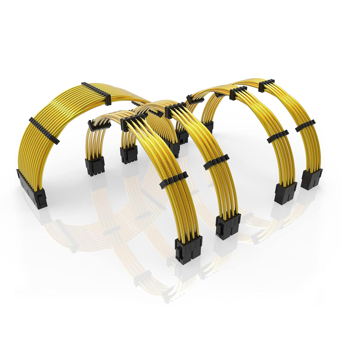 LINKUP - 30cm Super Soft and Flexible PSU Cable Extension Sleeved Custom Mod GPU PC Braided w/Comb Kit | 1 x 24 P (20+4) | 2 x 8 P (4+4) CPU | 2 x 8 P (6+2) GPU Set | 300mm - Blackgreen - PuriLite