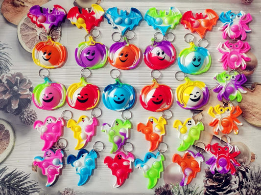 HOZKEAP 30 Packs Bulk Halloween ghost pumpkin spider bat Fidget Bubble Mini Pop Keychain,Halloween Party Favors Small Birthday Supplies and Student Prizes - PuriLite