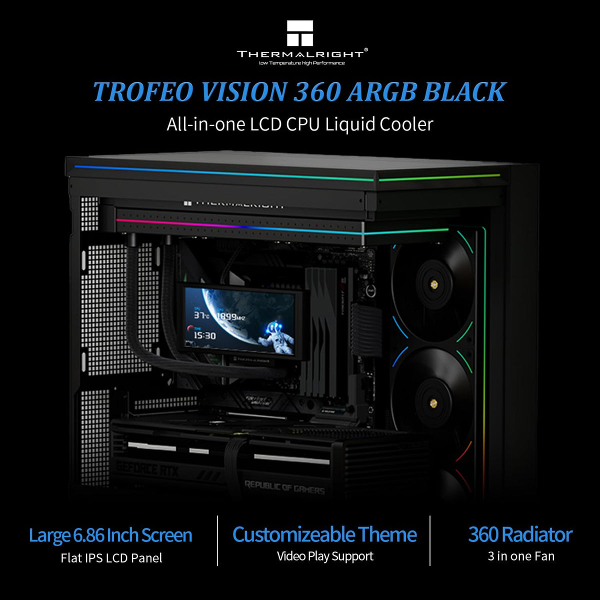 Thermalright Trofeo Vision 360 ARGB AIO CPU Liquid Cooler – 6.86” IPS Magnetic LCD, 360mm Radiator, AM5 / AM4 / LGA 1851 / 1700 - PuriLite