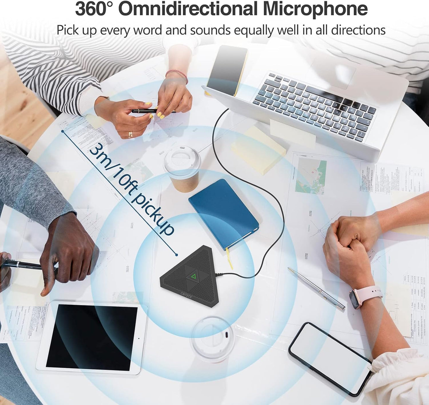 CMTECK USB Desktop Computer CM001 Microphone, Mute Button with LED Indicator, Omnidirectional Condenser Boundary Conference Mic for Recording, Streaming, Gaming, Skype (Windows/Mac), No Speaker - PuriLite