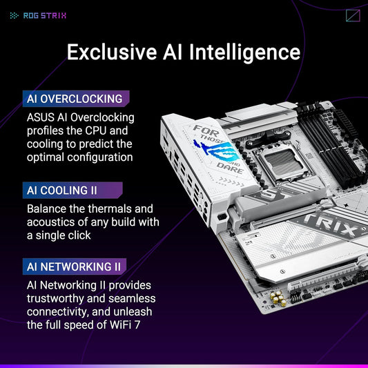 ASUS ROG Strix X870-A Gaming WiFi AMD AM5 X870 ATX Motherboard 16+2+2 Power Stages, Dynamic OC Switcher, Core Flex, DDR5 AEMP, WiFi 7, 4X M.2, PCIe® 5.0, Q-Release Slim, USB4®, AI OCing & Networking - PuriLite