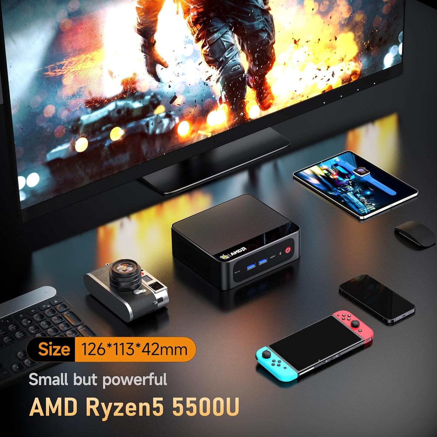 Beelink SER8 Mini PC AMD Ryzen 7 8745HS, 24GB DDR5-5600MHz 1TB PCIe4.0 SSD, AMD Radeon 780M Graphics 12core 2600MHz Gaming PC, USB4.0/ Triple Display/ WiFi6/ BT5.2/2.5Gbps LAN Mini Computer/W-11 Pro - PuriLite