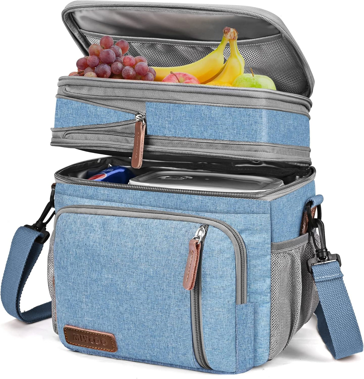 Lunch Bag for Women Men Double Deck Lunch Box - Leakproof Insulated Soft Large Lunch Cooler Bag, MIYCOO (Black,15L) - PuriLite