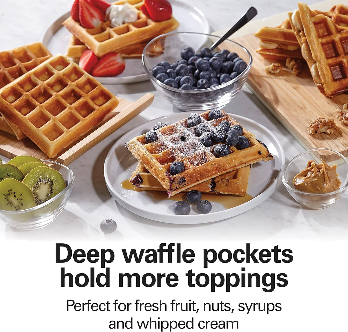Hamilton Beach 4-Slice Non-Stick Belgian Waffle Maker with Indicator Lights, Compact Design, Black (26020) - PuriLite