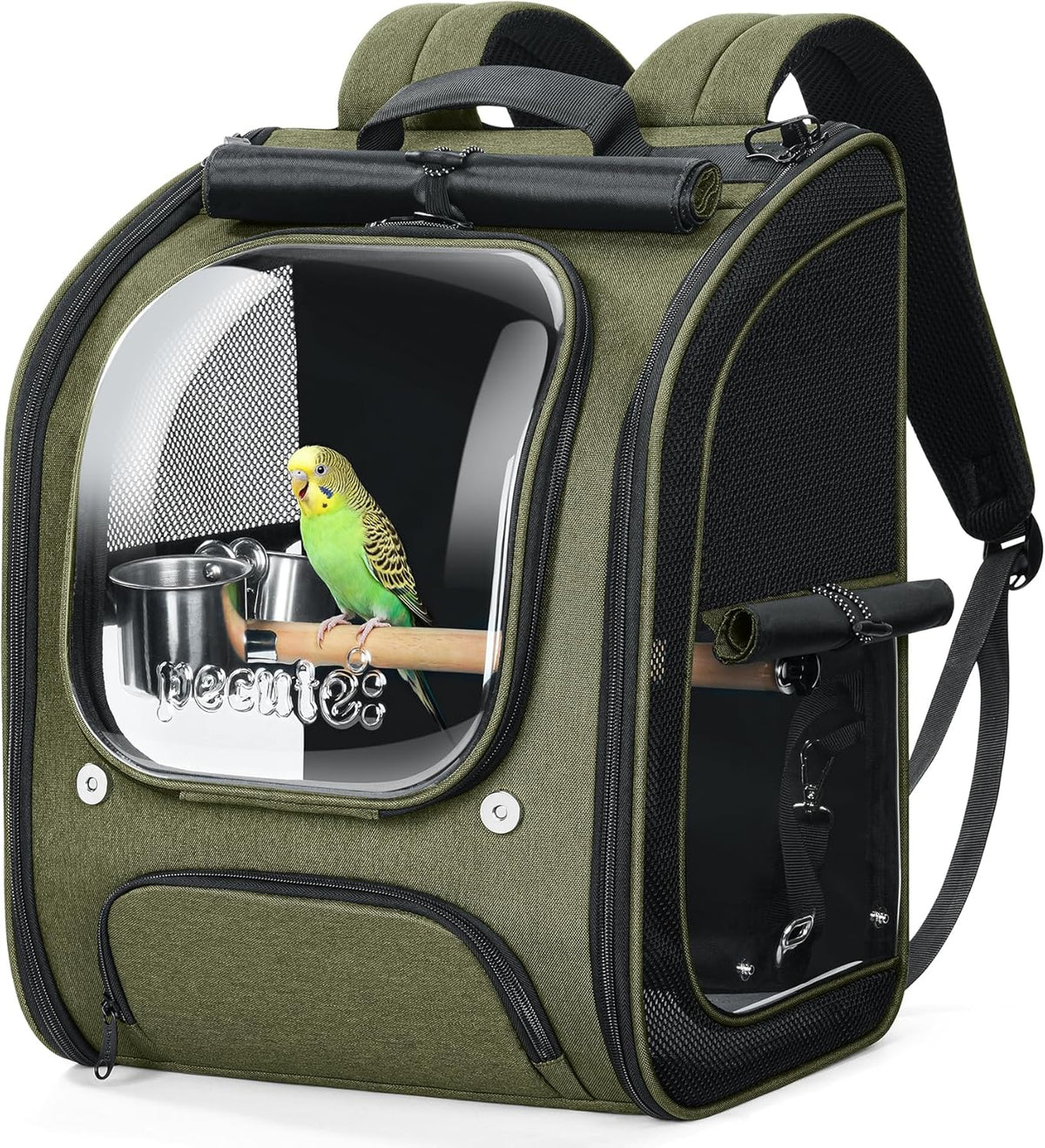 Pecute Bird Travel Carrier Backpack, Breathable Collapsible,Green