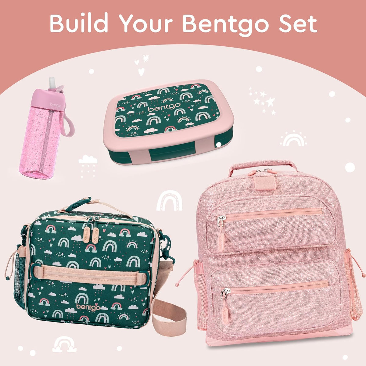 Bentgo Kids Prints Leak-Proof, 5-Compartment Bento-Style Kids Lunch Box - Ideal Portion Sizes for Ages 3-7, Durable, Drop-Proof, Dishwasher Safe, & Made with BPA-Free Materials (Green Rainbow) - PuriLite